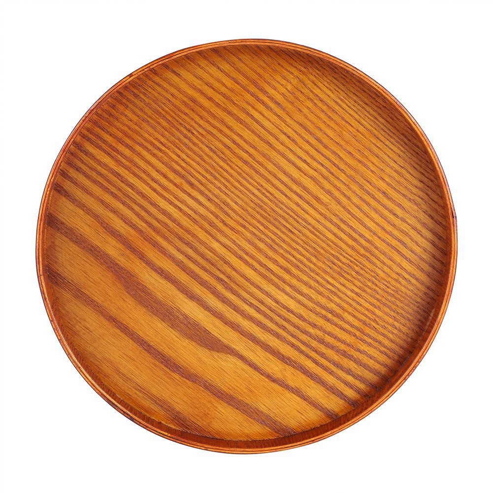 Round Natural Wood Serving Tray Wooden Plate Tea Food Server Dishes Water Drink Platter 24 cm