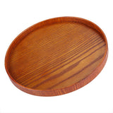 Round Natural Wood Serving Tray Wooden Plate Tea Food Server Dishes Water Drink Platter 24 cm - Top-Down View