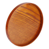 Round Natural Wood Serving Tray Wooden Plate Tea Food Server Dishes Water Drink Platter 24 cm - Low Angle