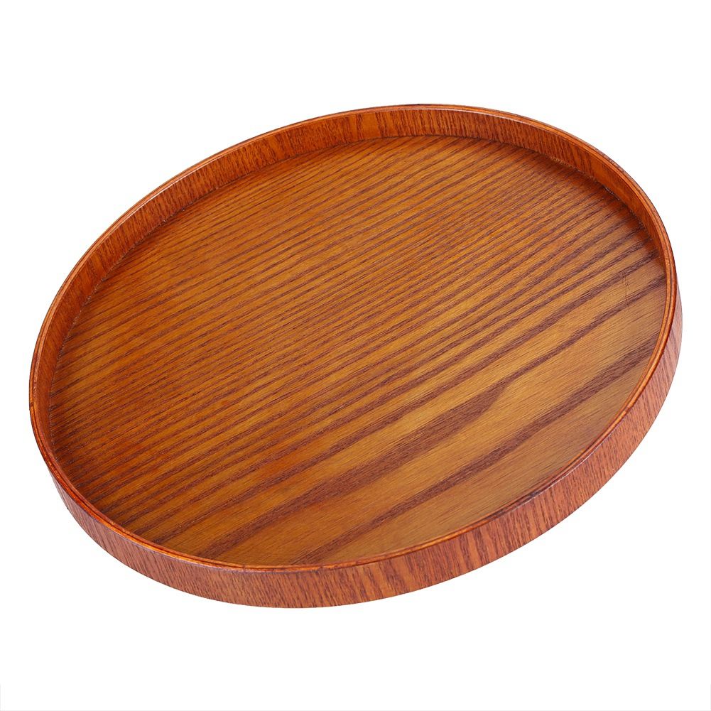 Round Natural Wood Serving Tray Wooden Plate Tea Food Server Dishes Water Drink Platter 27cm
