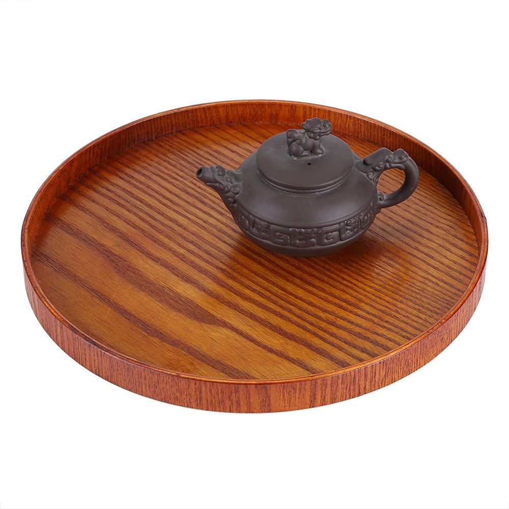 Round Natural Wood Serving Tray Wooden Plate Tea Food Server Dishes Water Drink Platter 27cm