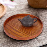 Round Natural Wood Serving Tray Wooden Plate Tea Food Server Dishes Water Drink Platter 27cm - Extra Image