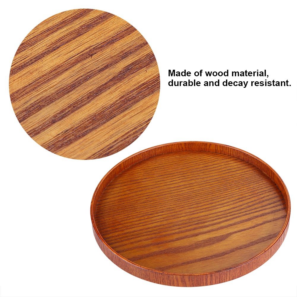 Round Natural Wood Serving Tray Wooden Plate Tea Food Server Dishes Water Drink Platter 33cm