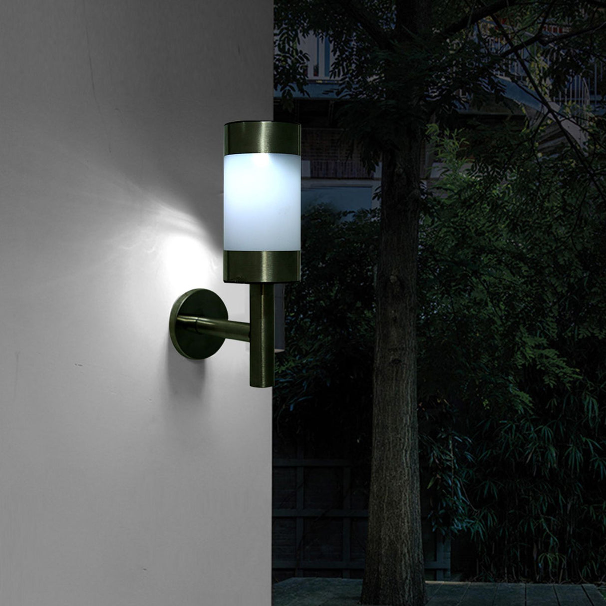 2Pcs Stainless Steel LED Solar Power Wall Mount Light Outdoor Garden Yard Sensor Lamp