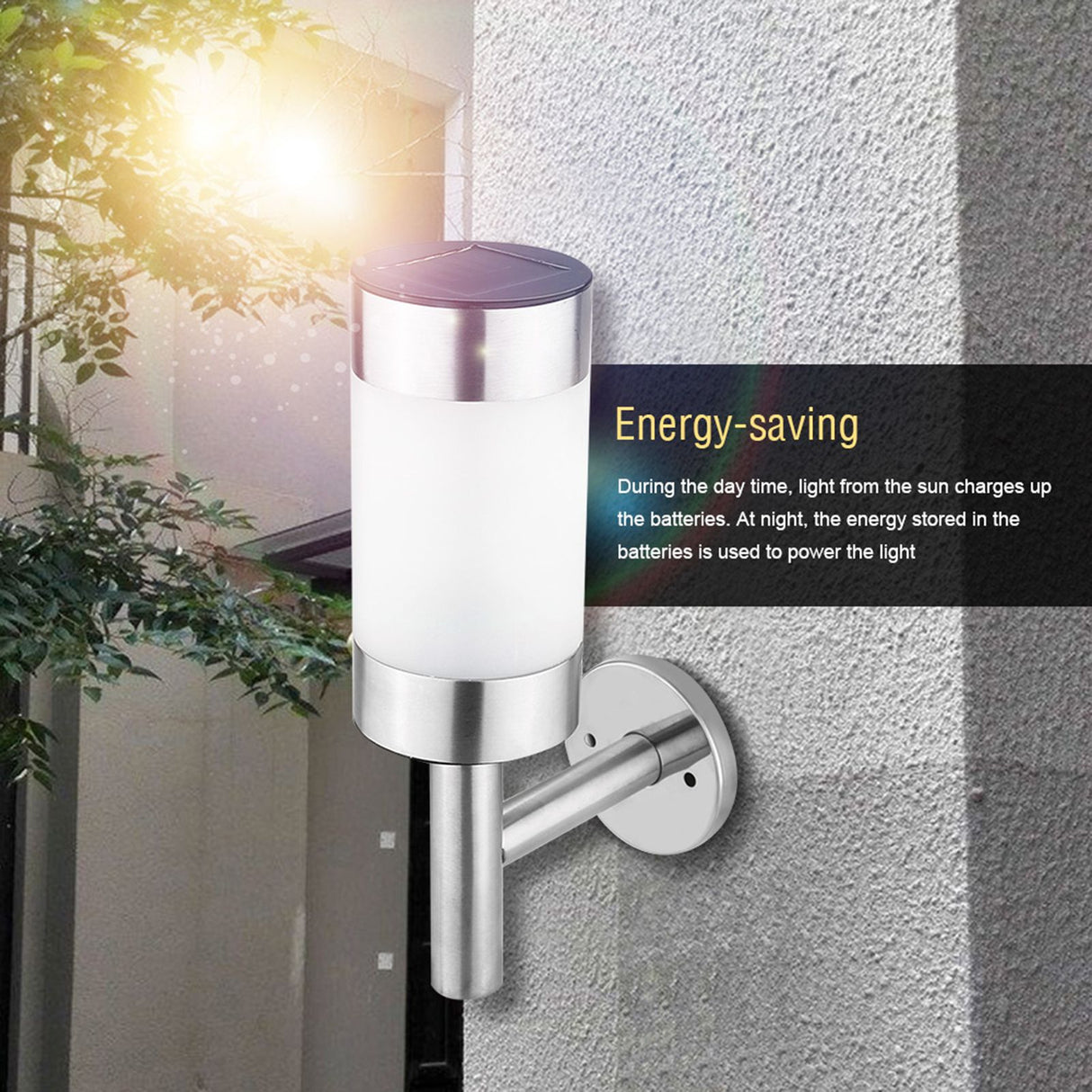 2Pcs Stainless Steel LED Solar Power Wall Mount Light Outdoor Garden Yard Sensor Lamp