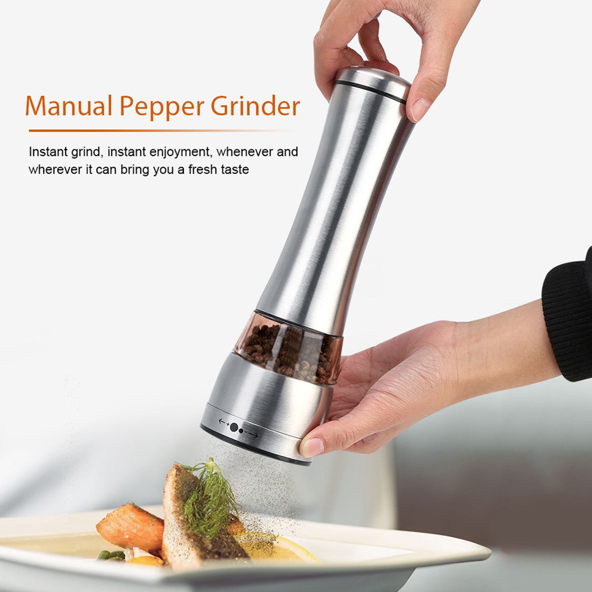 Stainless Steel & Acrylic Manual Salt & Pepper Mill Grinder Kitchen Cooking Tool