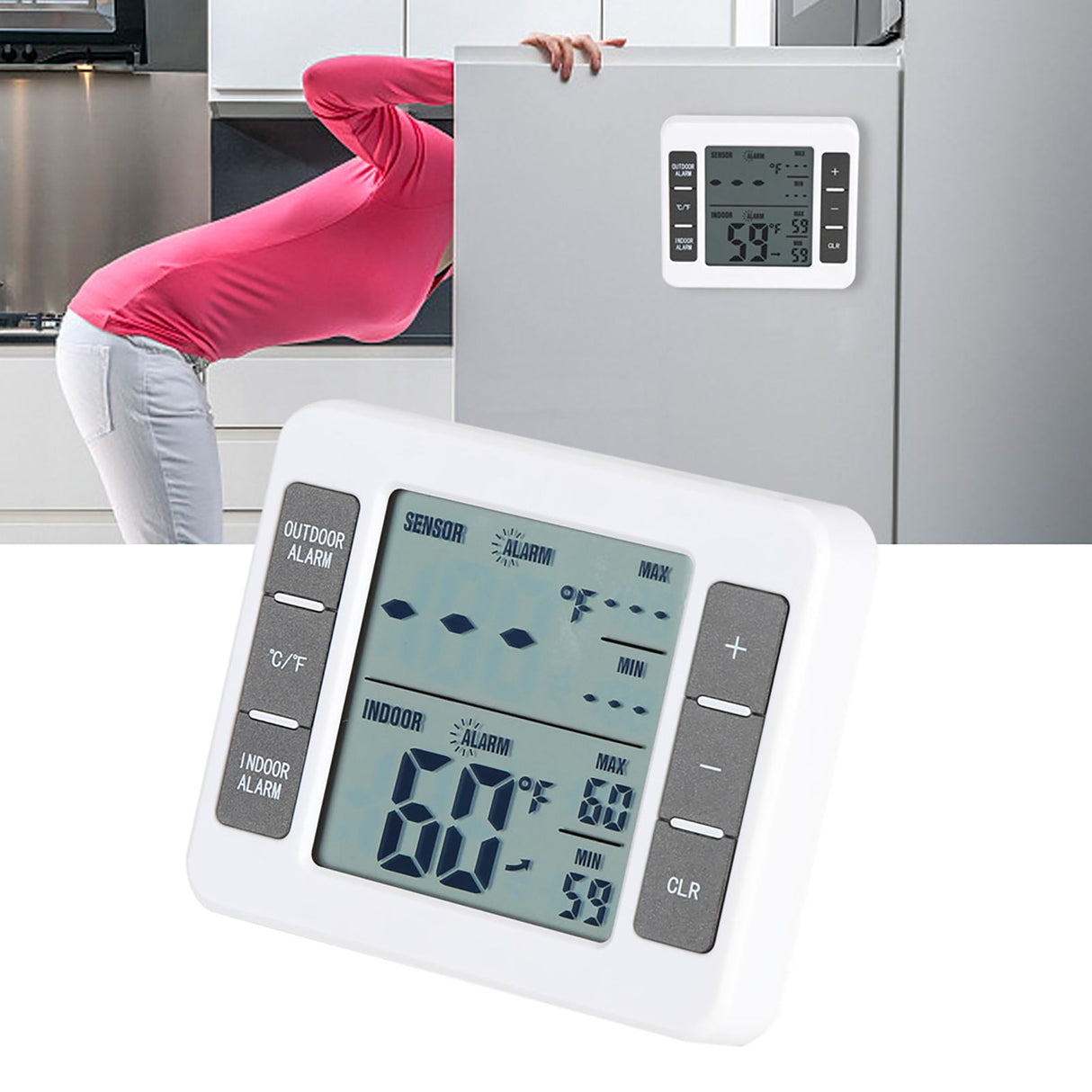 Wireless Digital Freezer Thermometer Indoor/Outdoor Temperature Sensor with Audible Alarm