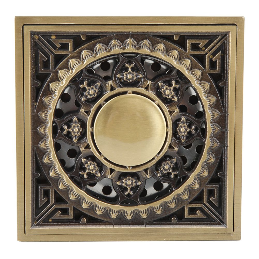 10 x 10 cm Solid Brass Gold Shower Drain Floor Drain Waste Drainer Bathroom Kitchen Balcony