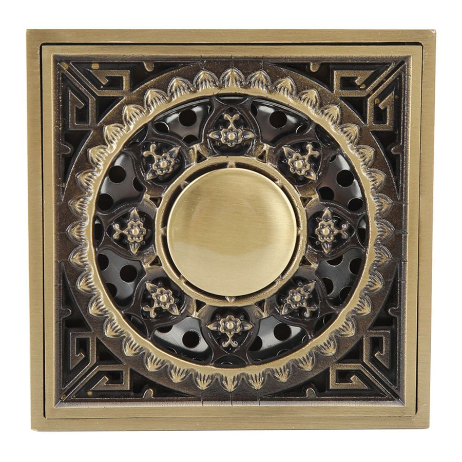 10 x 10 cm Solid Brass Gold Shower Drain Floor Drain Waste Drainer Bathroom Kitchen Balcony