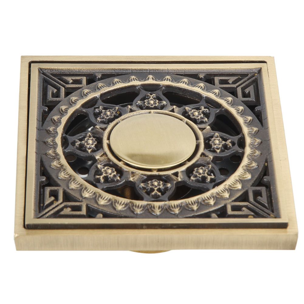 10 x 10 cm Solid Brass Gold Shower Drain Floor Drain Waste Drainer Bathroom Kitchen Balcony