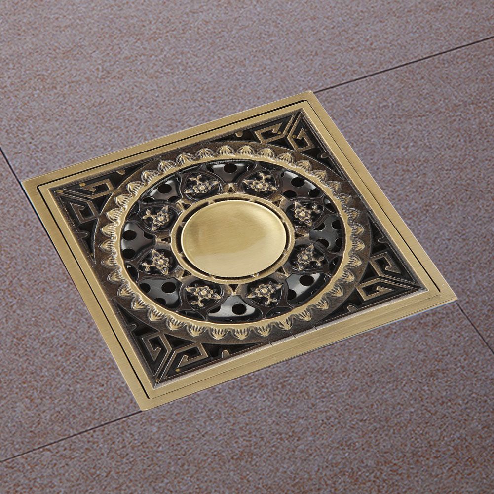 10 x 10 cm Solid Brass Gold Shower Drain Floor Drain Waste Drainer Bathroom Kitchen Balcony