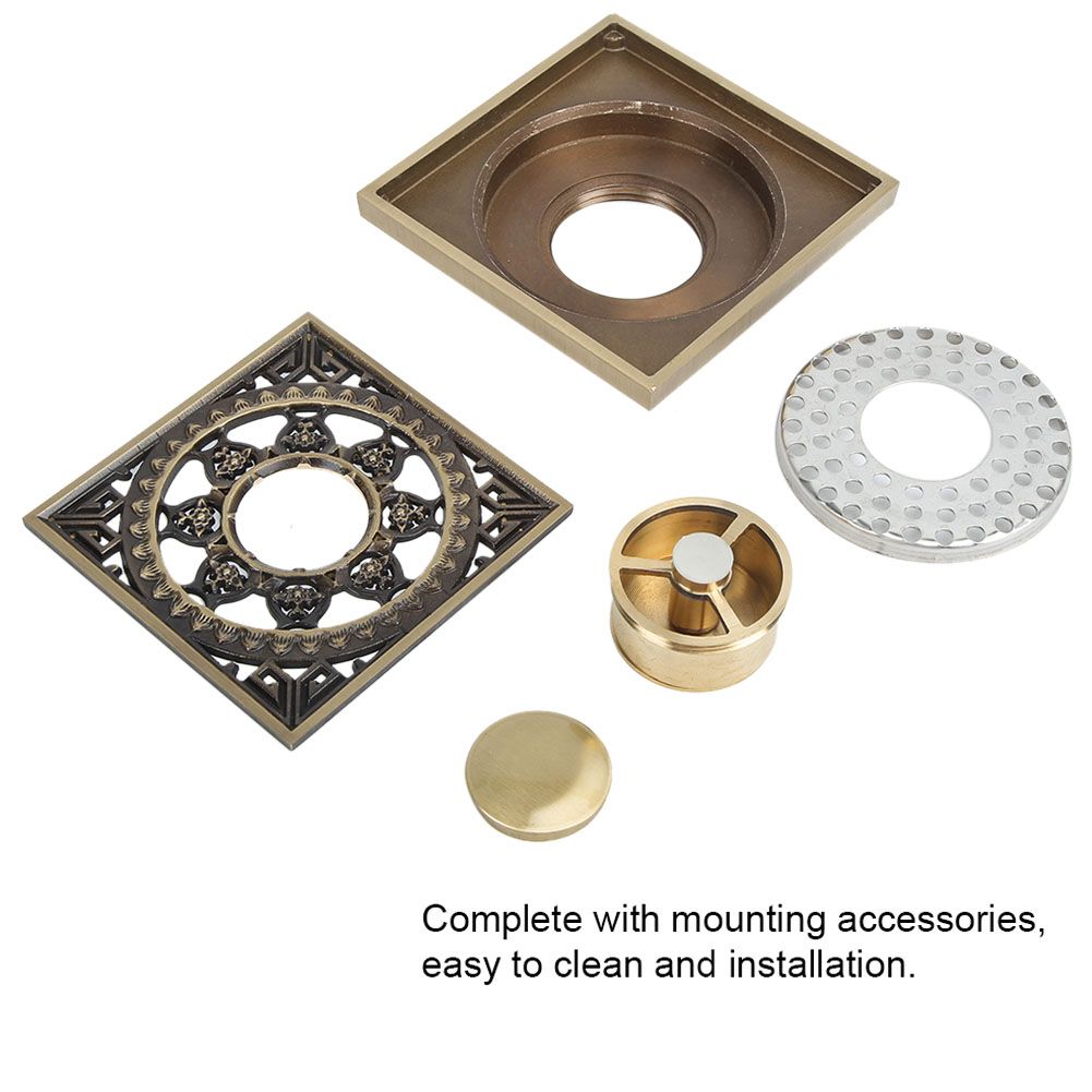 10 x 10 cm Solid Brass Gold Shower Drain Floor Drain Waste Drainer Bathroom Kitchen Balcony