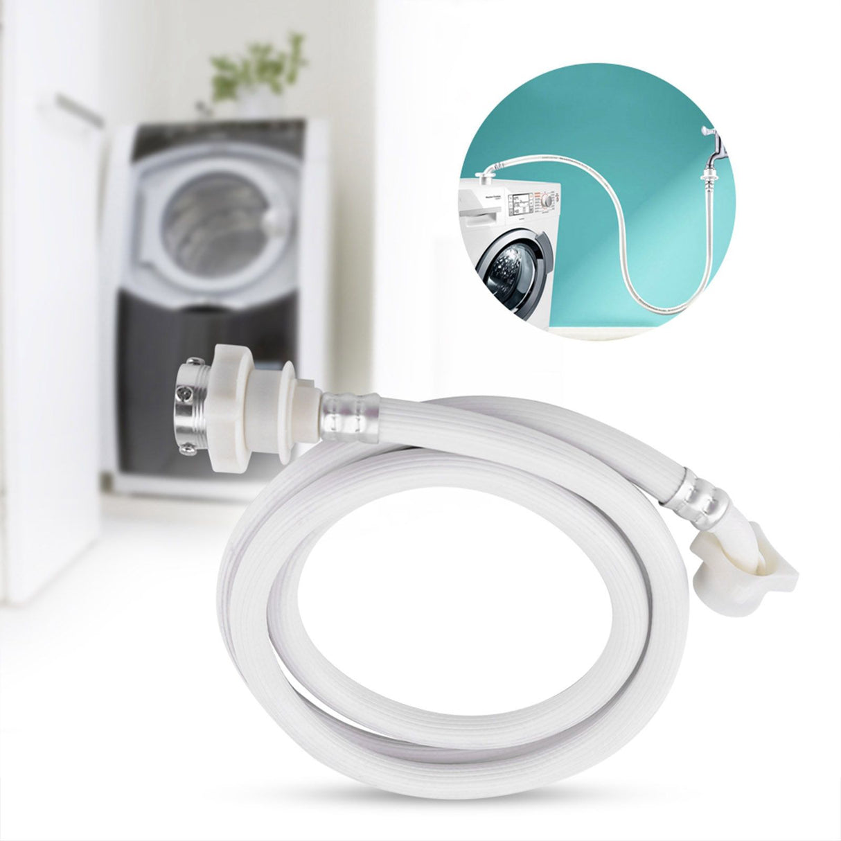 Washing Machine Water Inlet Hose Washer Pipe Tube Connector White Color Long Length 2m
