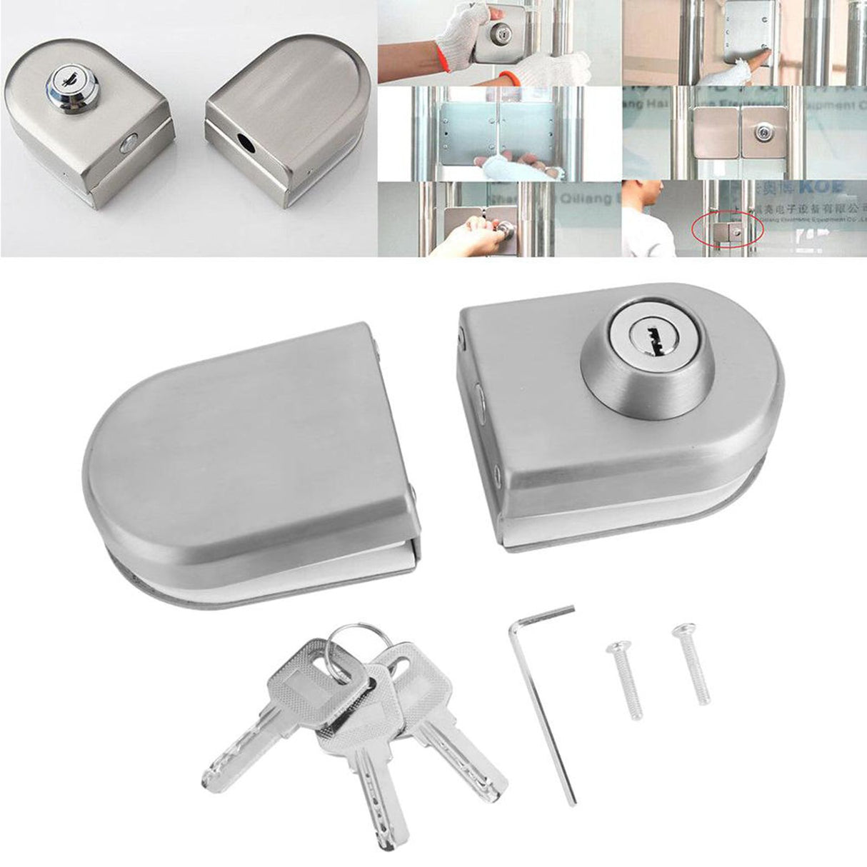 10~12mm Stainless Steel Glass Door Lock with Keys Open/Close Home Hotel Bathroom Use