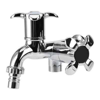 ABS Washing Machine Faucet Sink Basin Water Tap with Double Spout&Handle G1/2 Blossom Handle