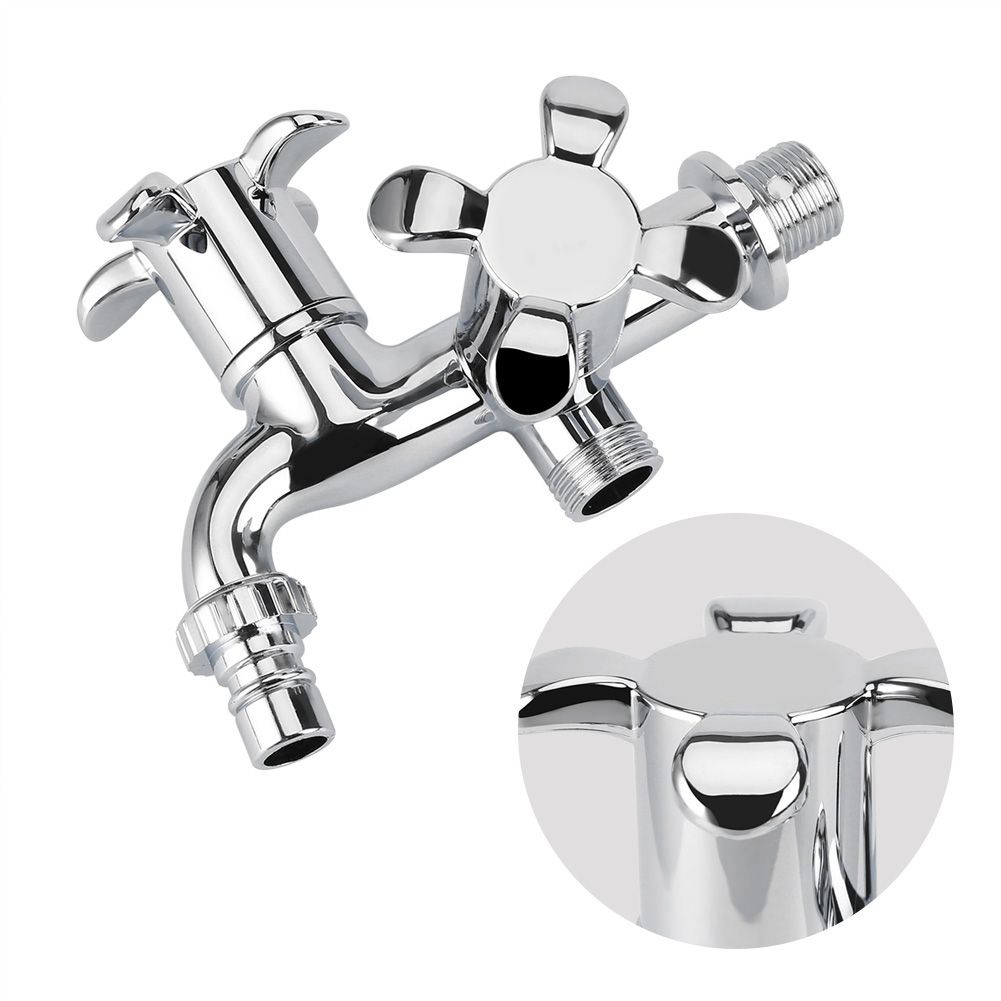ABS Washing Machine Faucet Sink Basin Water Tap with Double Spout&Handle G1/2 Blossom Handle