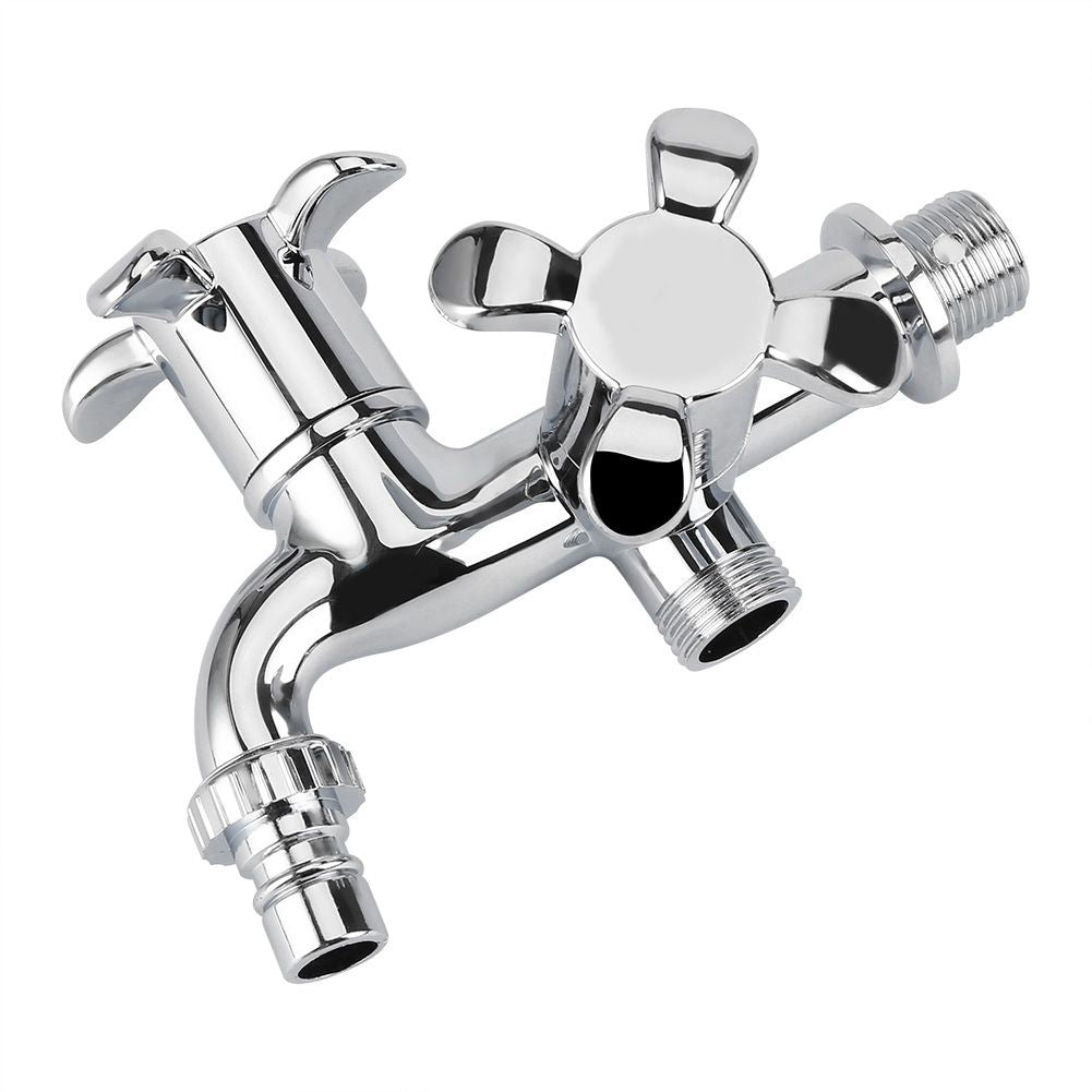 ABS Washing Machine Faucet Sink Basin Water Tap with Double Spout&Handle G1/2 Blossom Handle
