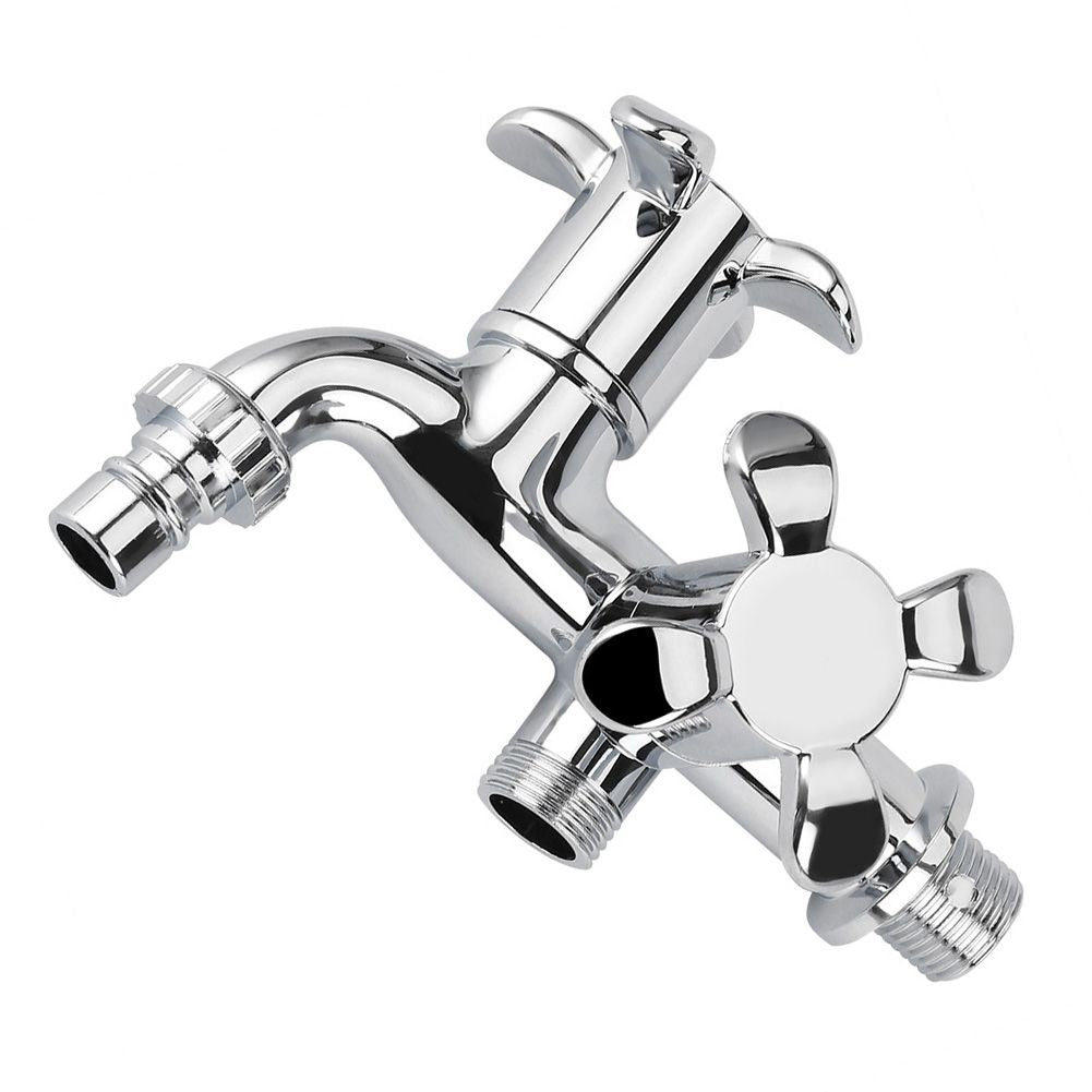 ABS Washing Machine Faucet Sink Basin Water Tap with Double Spout&Handle G1/2 Blossom Handle