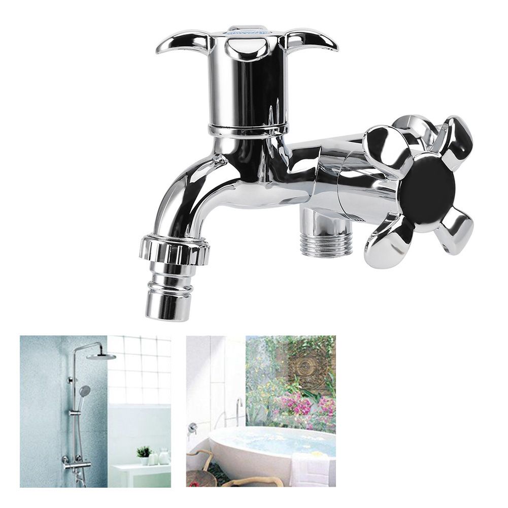 ABS Washing Machine Faucet Sink Basin Water Tap with Double Spout&Handle G1/2 Blossom Handle