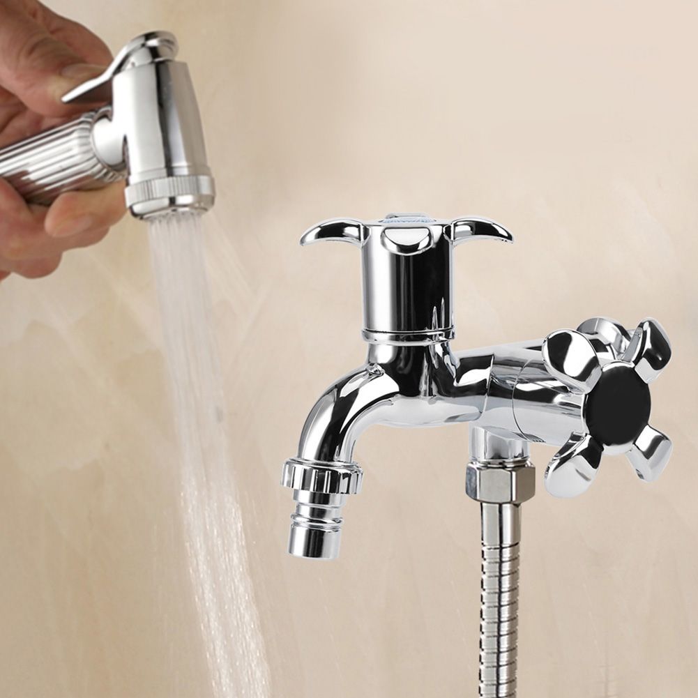 ABS Washing Machine Faucet Sink Basin Water Tap with Double Spout&Handle G1/2 Blossom Handle
