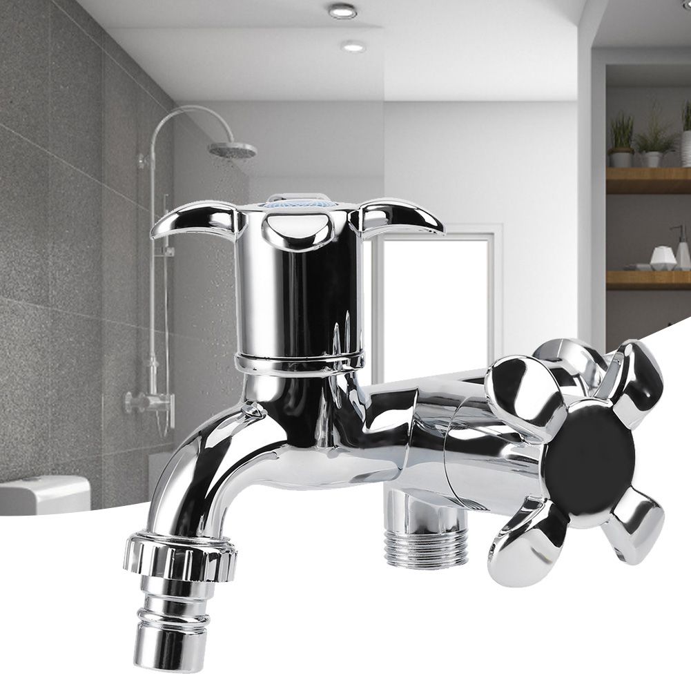 ABS Washing Machine Faucet Sink Basin Water Tap with Double Spout&Handle G1/2 Blossom Handle