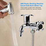 ABS Washing Machine Faucet Sink Basin Water Tap with Double Spout&Handle G1/2 Blossom Handle