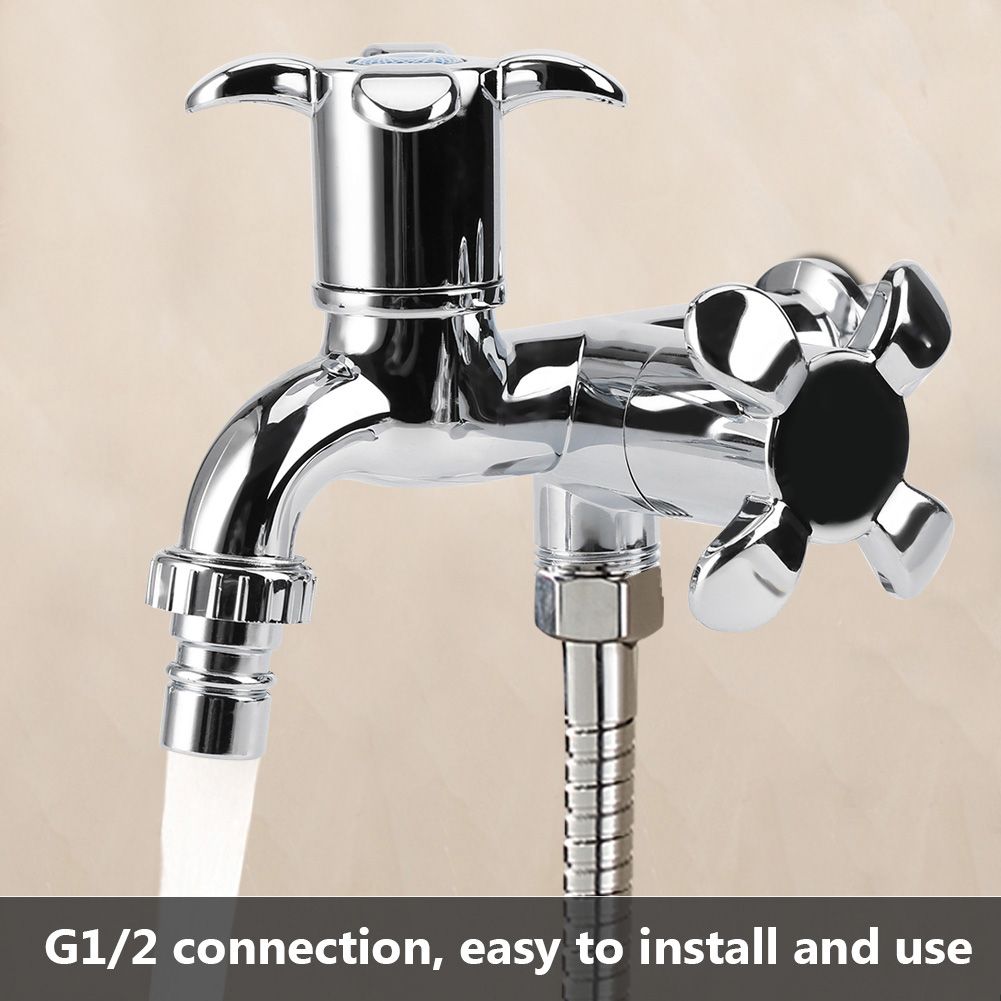 ABS Washing Machine Faucet Sink Basin Water Tap with Double Spout&Handle G1/2 Blossom Handle