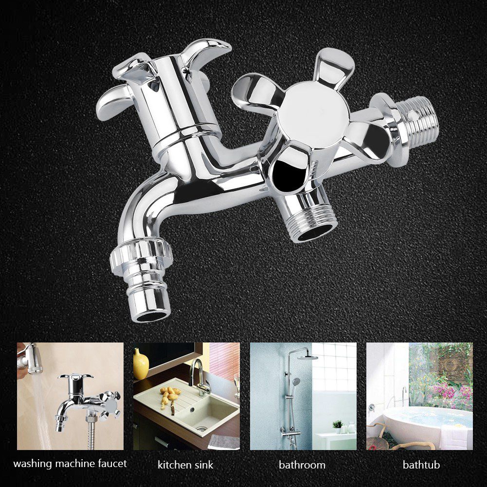 ABS Washing Machine Faucet Sink Basin Water Tap with Double Spout&Handle G1/2 Blossom Handle