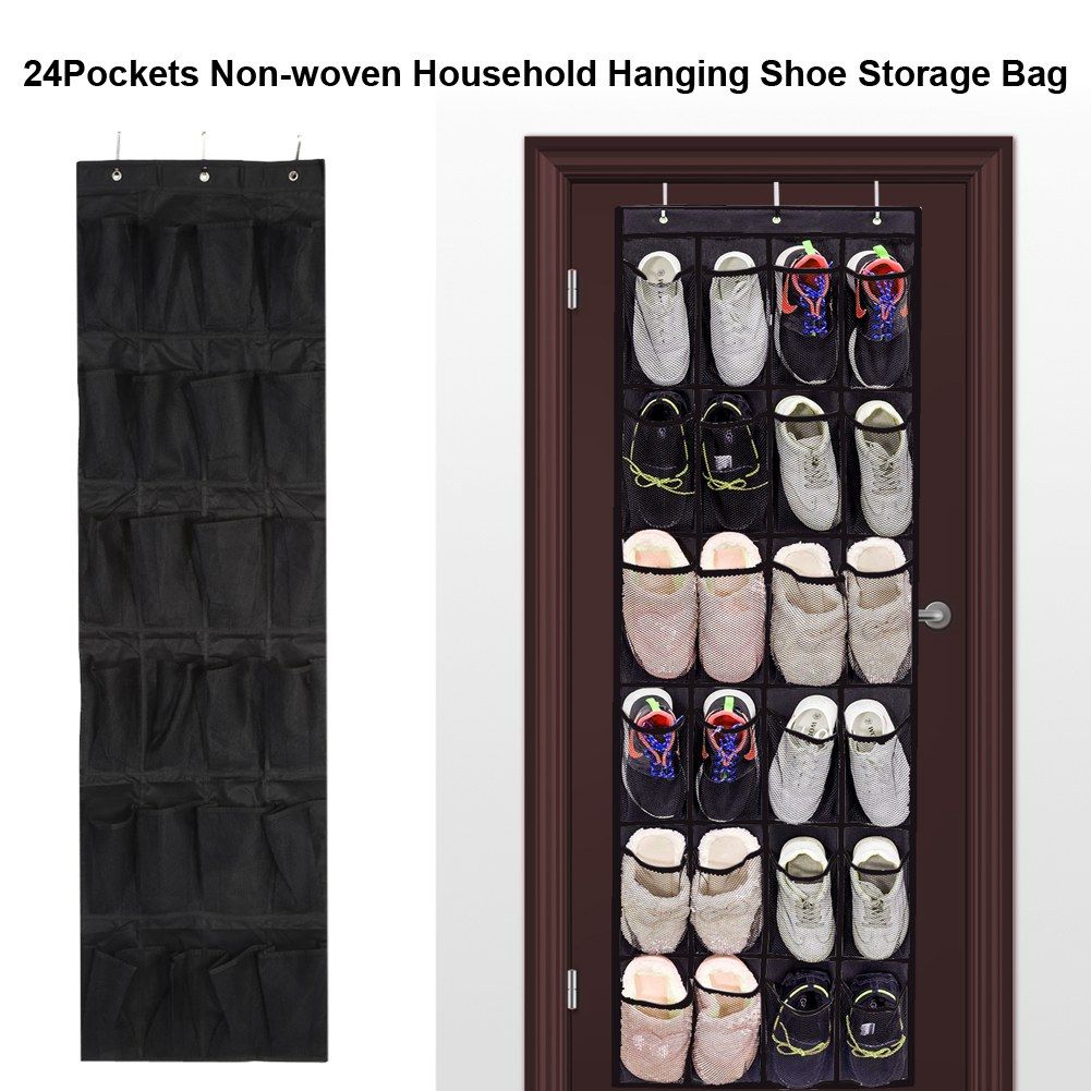 24Pockets NOn woven Household Door Wall Hanging Shoe Storage Bag Organizer Space Saving Rack