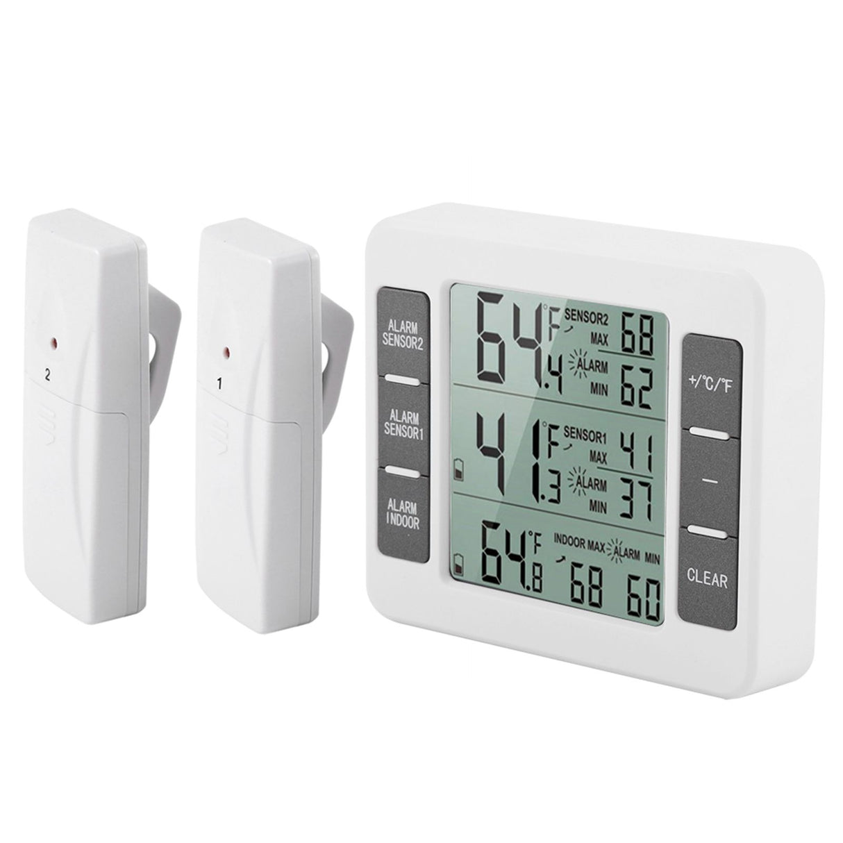 Wireless Digital Audible Alarm Refrigerator Thermometer with 2PCS Sensor Min/Maximum Display