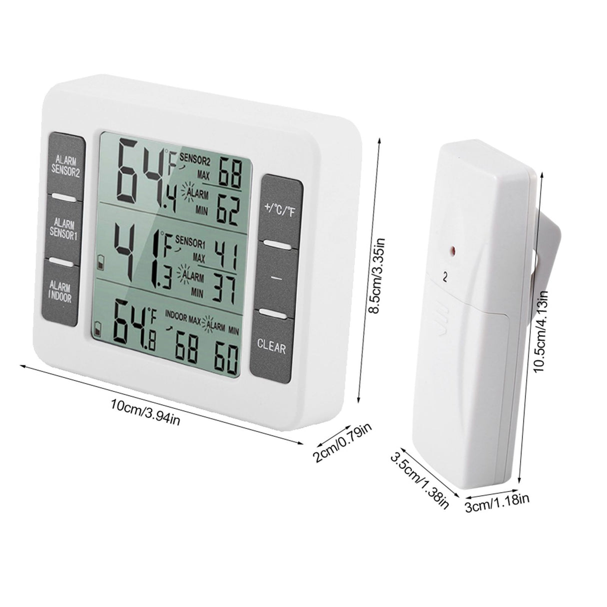 Wireless Digital Audible Alarm Refrigerator Thermometer with 2PCS Sensor Min/Maximum Display