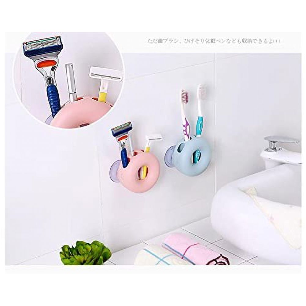 Bathroom Wall Mount Strong Suction Cup Toothbrush Holder Organizer 4 Holes (Beige)