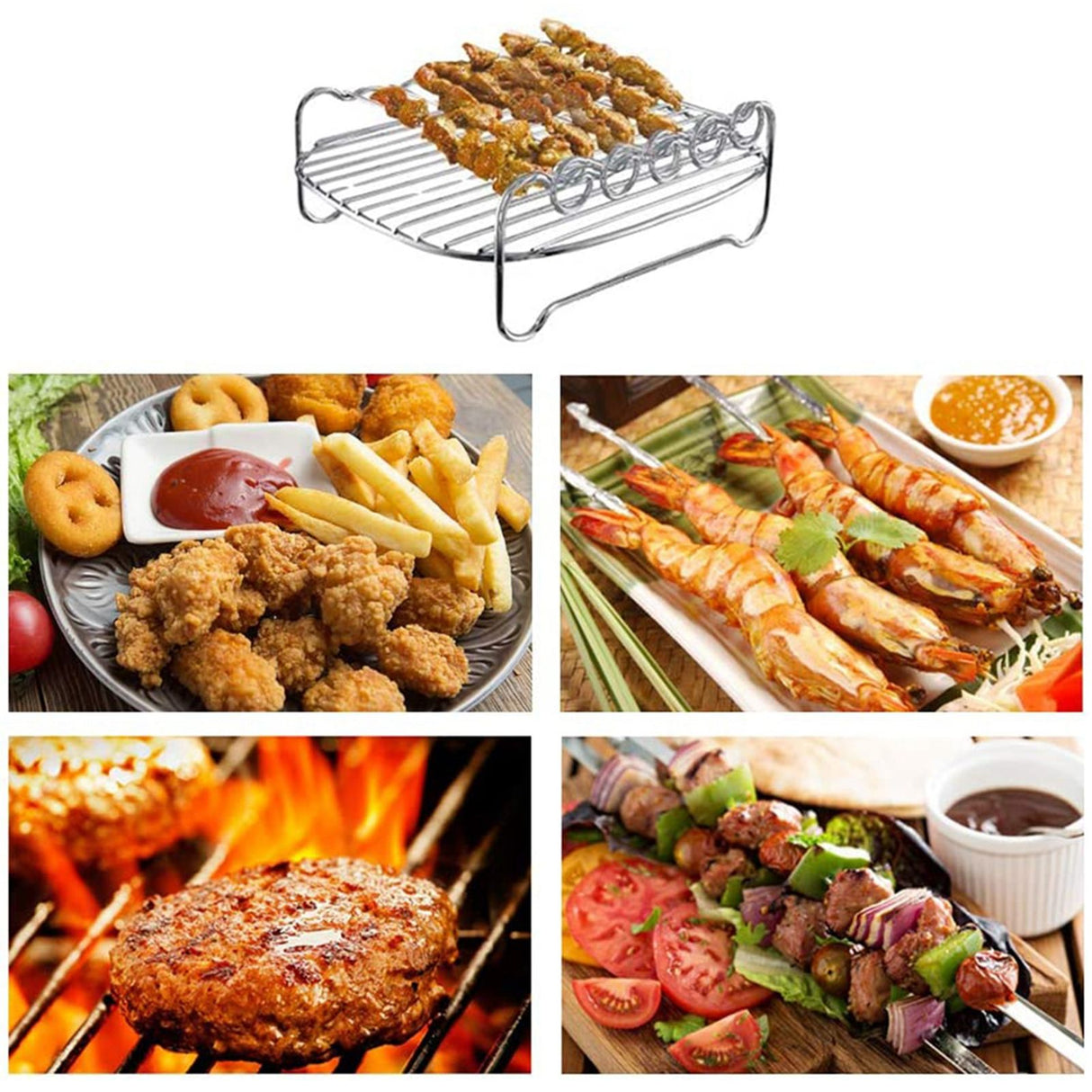 Replacement BBQ Rack Double Layer Skewers Baking Tray For Philips Air Fryer