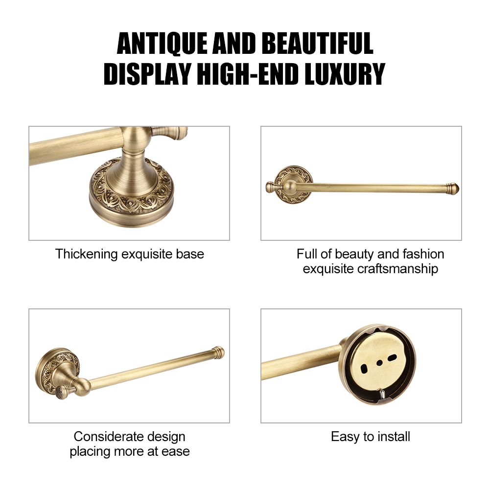 Antique Brass Bathroom Towel Holder Rack Single Pole Bar Clothes Hanger Shelf Wall Mount