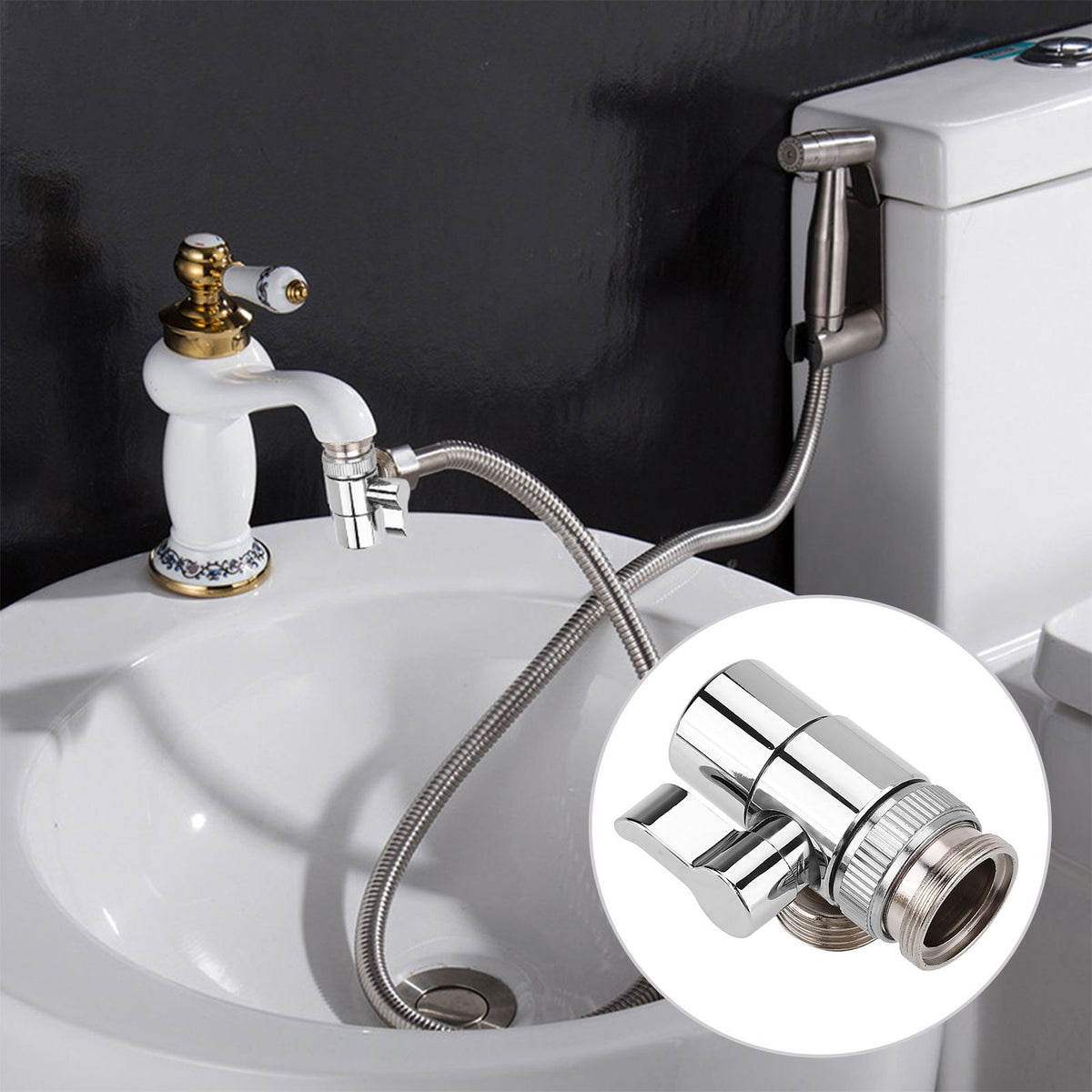 Bathroom Kitchen Basin Sink Faucet Splitter Diverter Valve To Hose Adapter M24