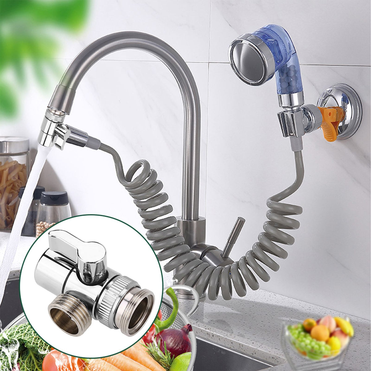 Bathroom Kitchen Basin Sink Faucet Splitter Diverter Valve To Hose Adapter M24