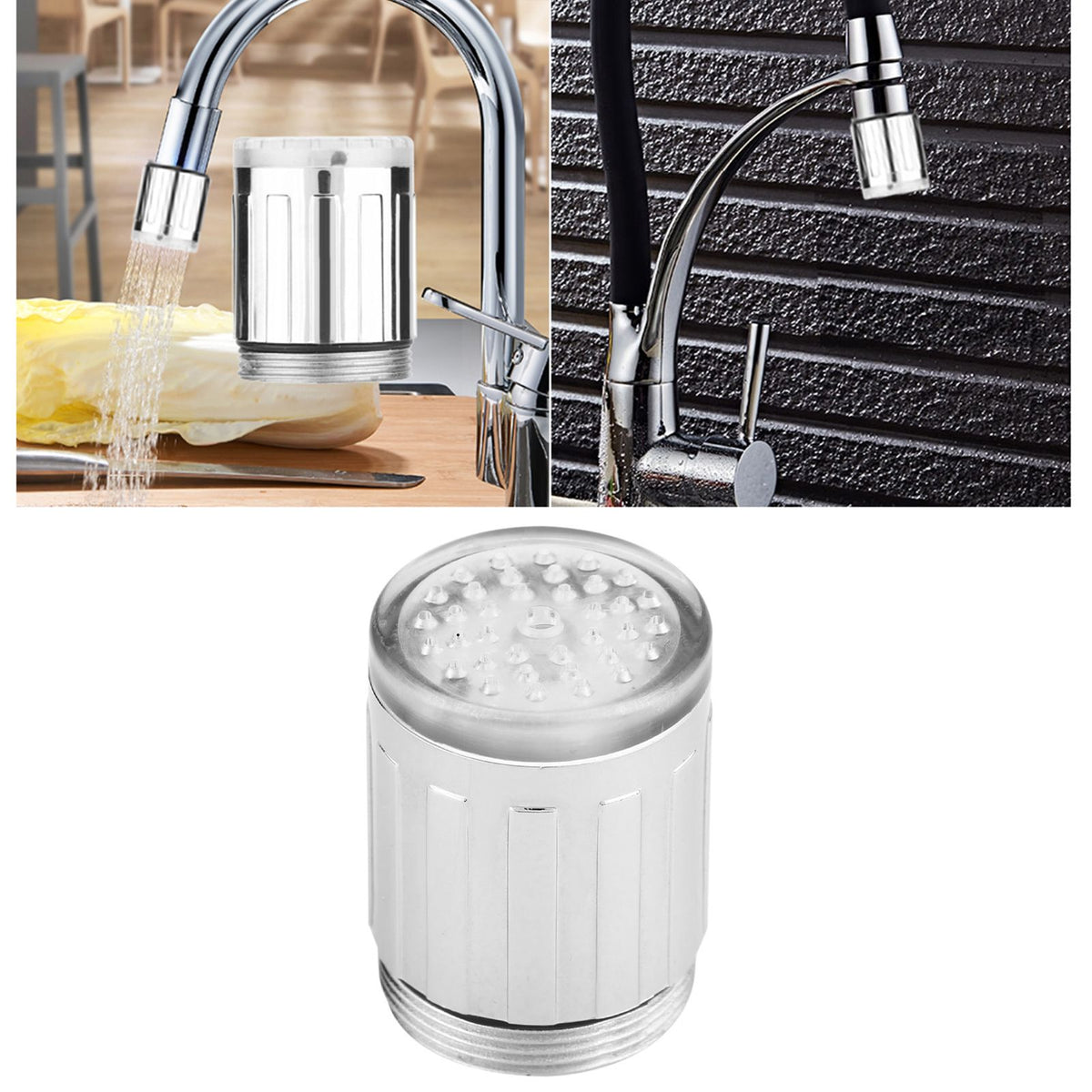 Temperature Sensing Color Changing LED Light Water Faucet Tap Kitchen Bathroom Attachment