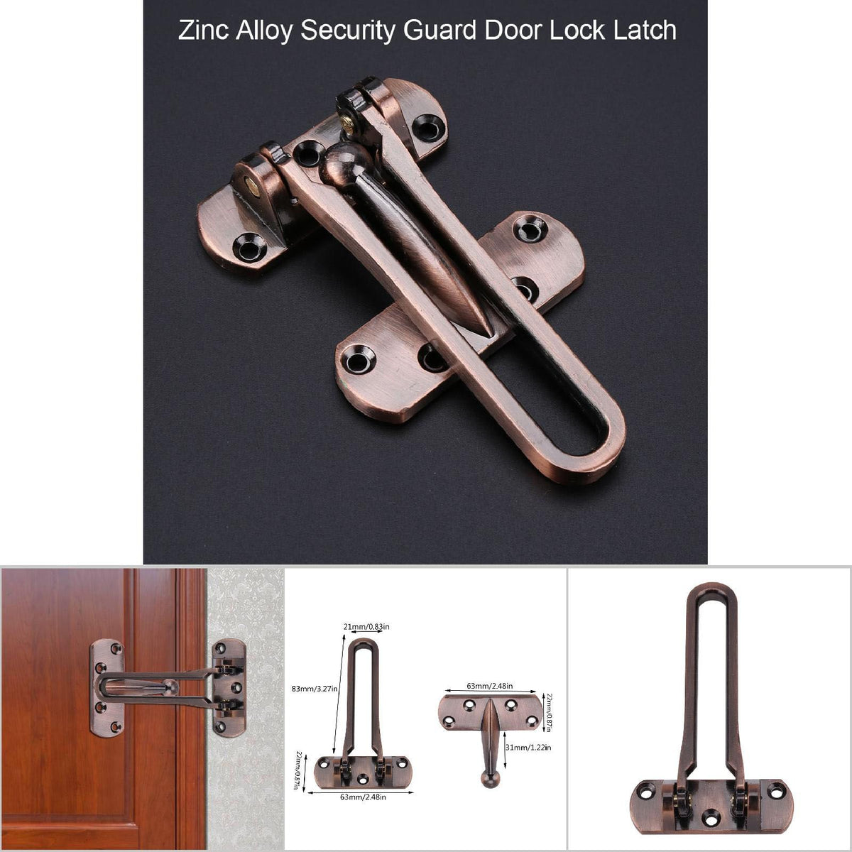 Heavy Duty Zinc Alloy Safety Guard Security Door Lock Latch for Home Hotel Door (Red Bronze)
