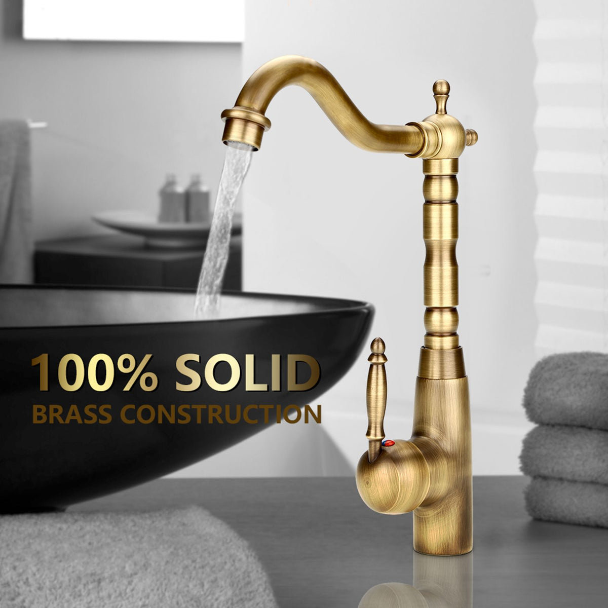 Antique Retro Style Solid Brass Kitchen Bathroom Basin Sink Faucet Hot Cold Pipes Mixer Tap