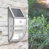 Solar Powered PIR Motion Sensor 2 LED Path Wall Light Garden Security Lamps Silver Pure White