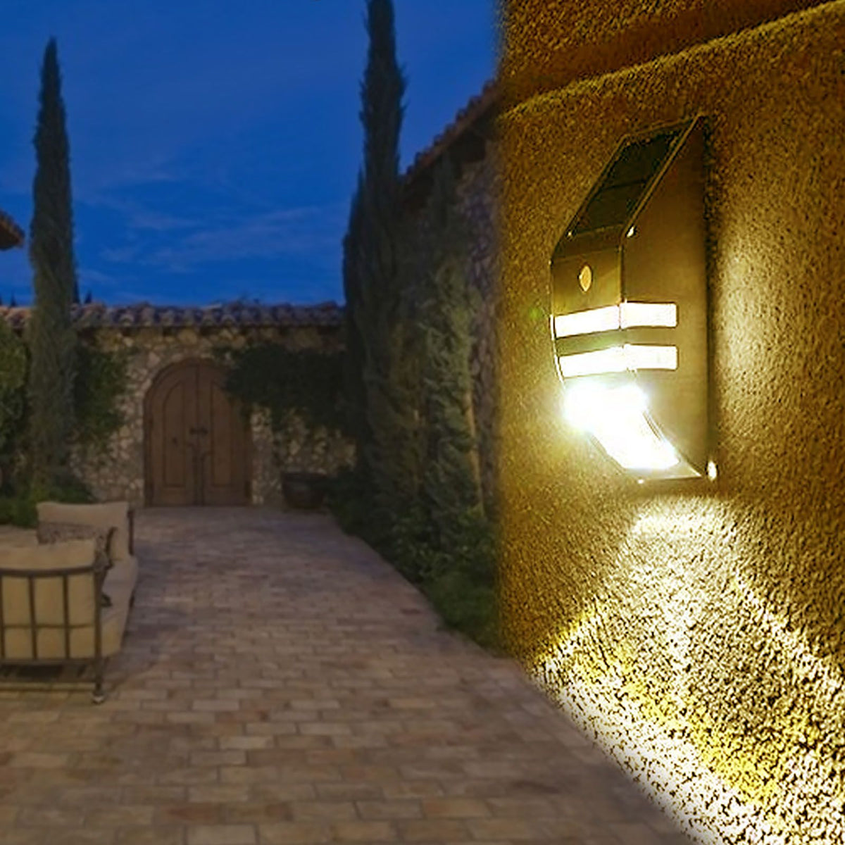 Solar Powered PIR Motion Sensor 2 LED Path Wall Light Garden Security Lamps Silver Pure White
