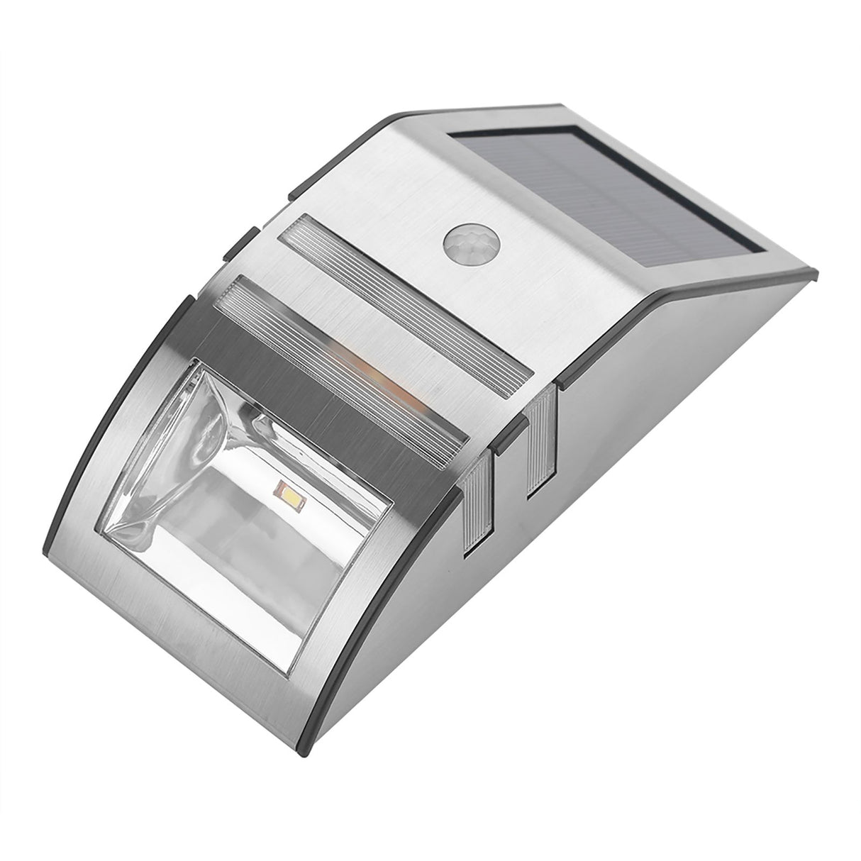 Solar Powered PIR Motion Sensor 2 LED Path Wall Light Garden Security Lamps Silver Pure White