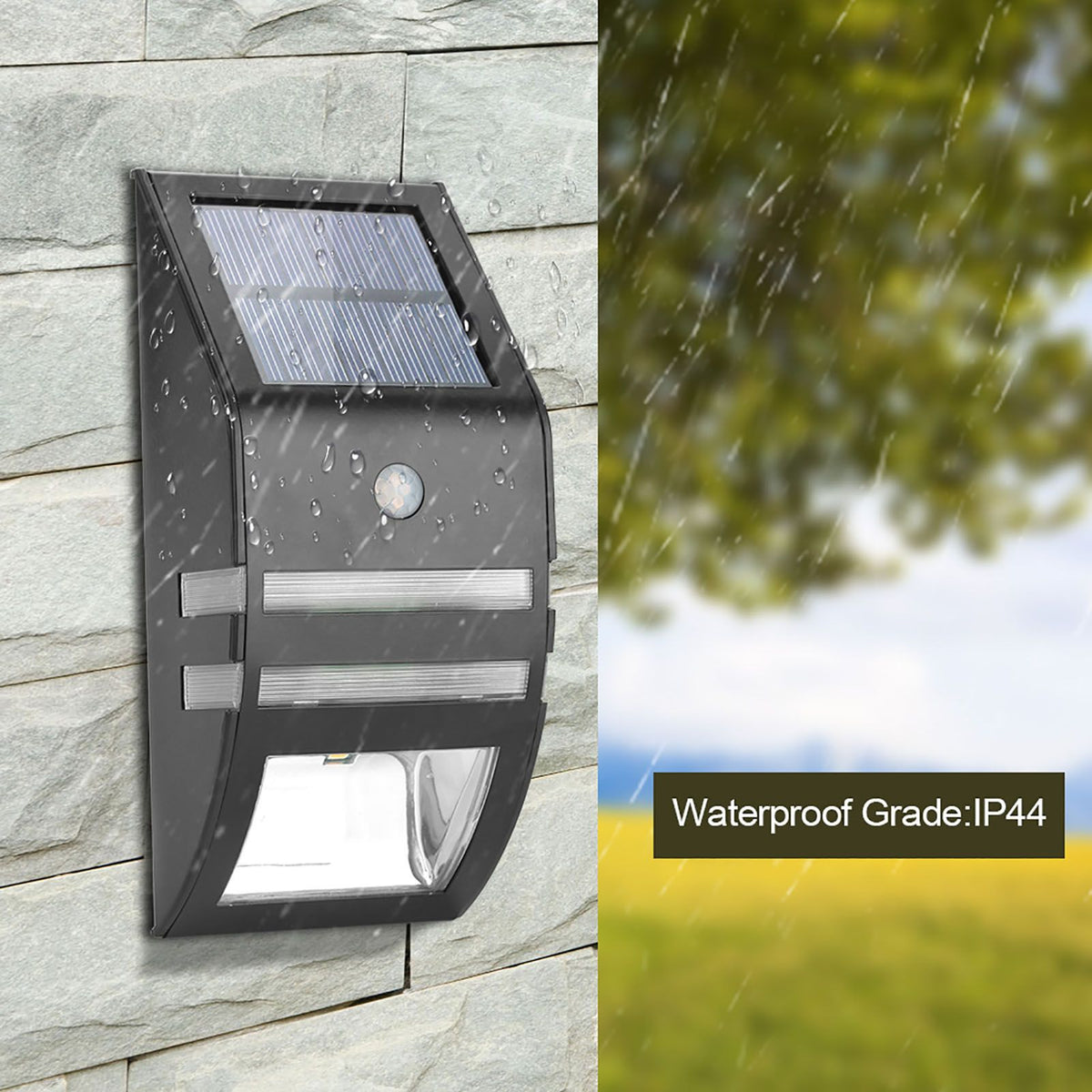 Solar Powered PIR Motion Sensor 2 LED Path Wall Light Garden Security Lamps Black Warm White