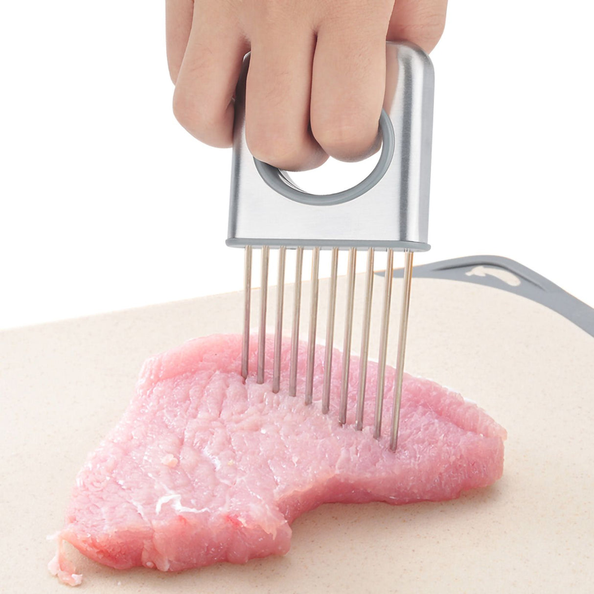 Stainless Steel Onion Holder Fruits Veg Meat Cutter Slicer Peeler Chopper with 10 Prongs