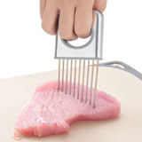 Stainless Steel Onion Holder Fruits Veg Meat Cutter Slicer Peeler Chopper with 10 Prongs - Side View