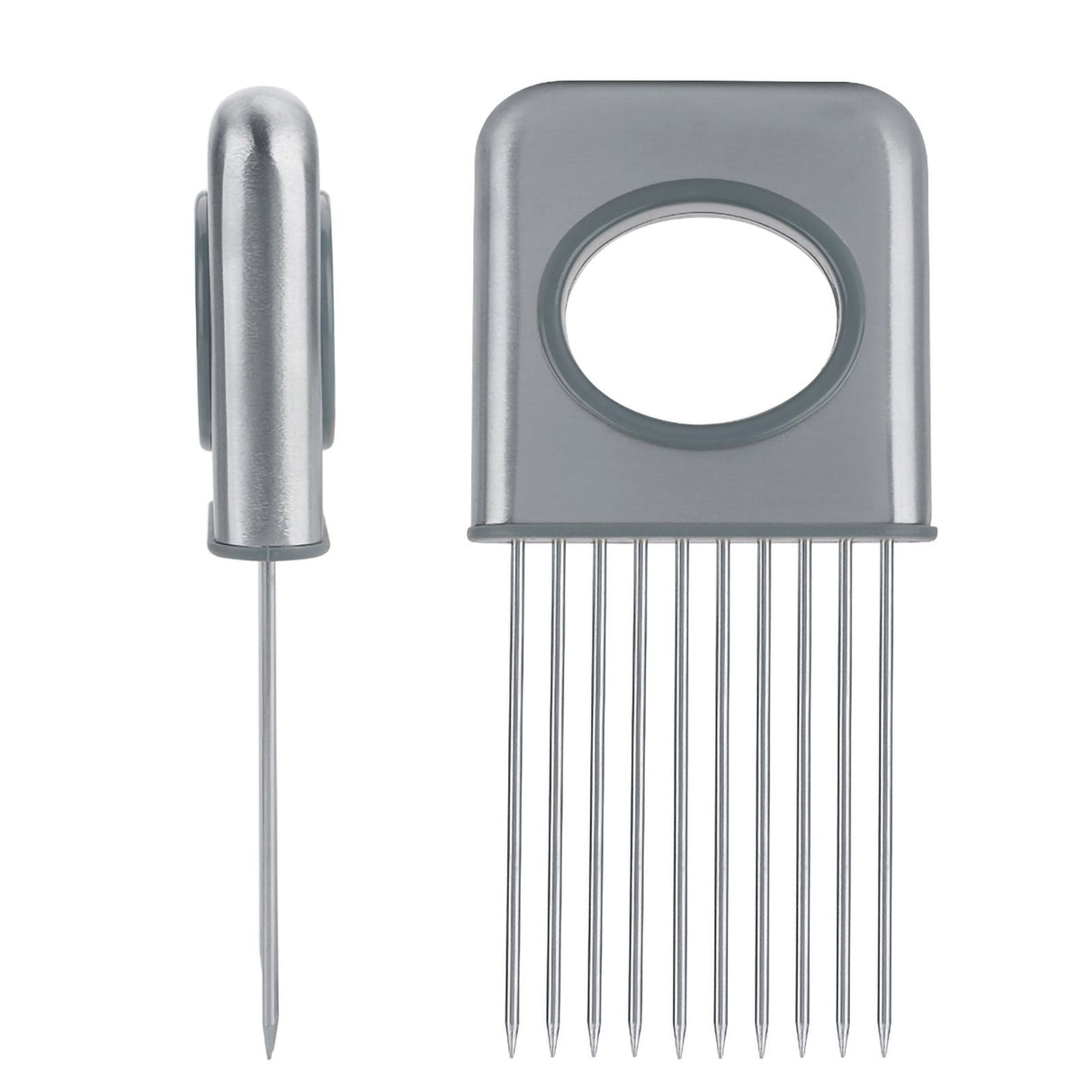 Stainless Steel Onion Holder Fruits Veg Meat Cutter Slicer Peeler Chopper with 10 Prongs