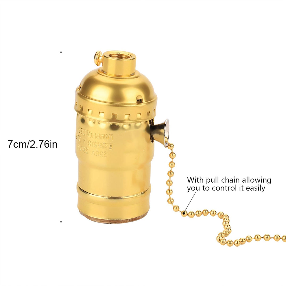 E27 Aluminum Vintage Light Socket with Pull Chain Desk Lamp Lighting Holder Screw Base (Golden)