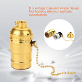 E27 Aluminum Vintage Light Socket with Pull Chain Desk Lamp Lighting Holder Screw Base (Golden) - Top-Down View
