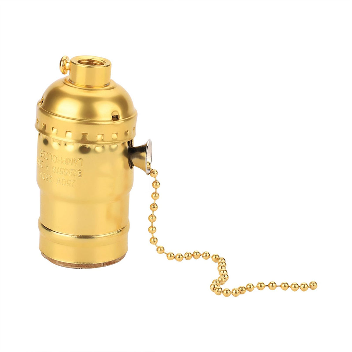 E27 Aluminum Vintage Light Socket with Pull Chain Desk Lamp Lighting Holder Screw Base (Golden)