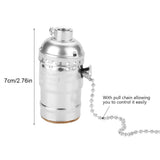 E27 Aluminum Vintage Light Socket with Pull Chain Desk Lamp Lighting Holder Screw Base (Silver) - Front View